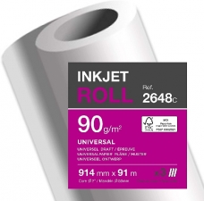 Clairefontaine® - 2648C - Papier grand format pour plotter - 90g/m2 - longeur 91m - largueur 91cm - blanc mat - CIE 170 - 3 rouleaux