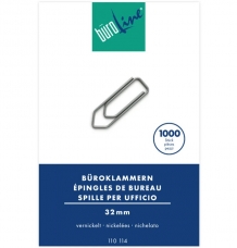 BüroLine® - Attache-lettres nickelée - trombones grandeur N°3 - longueur 32mm - 1000 pièces