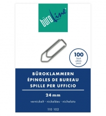 BüroLine® - Attache-lettres nickelée - trombones grandeur N° 2 - longueur 24mm - 100 pièces