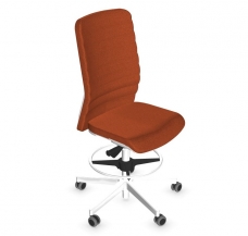 Chaise de travail ergonomique haute 353 - Dossier et assise rembouré Xtreme Plus Y47 orange - Structure en plastique blanc - mécanisme fixe - piètement 5 branches en aluminium