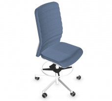 Chaise haute de travail ergonomique 353 - Dossier et assise rembouré Xtreme Plus Y51 bleu clair - Structure en plastique blanc - mécanisme fixe - piètement 5 branches en aluminium