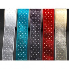 Ruban Cubino glitterpoints - Largeur 25mm / longeur 3m - pétrole-argent