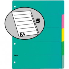 Biella® - Répertoires neutres en carton - format A4 haut - 4 trous ronds - 5 onglets