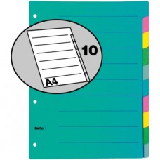 Biella® - Répertoires neutres en carton - format A4 haut - 4 trous ronds - 10 onglets