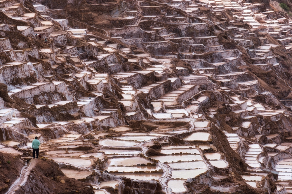 Peru - Cusco Salt Mines, Andes Mountains and farmers