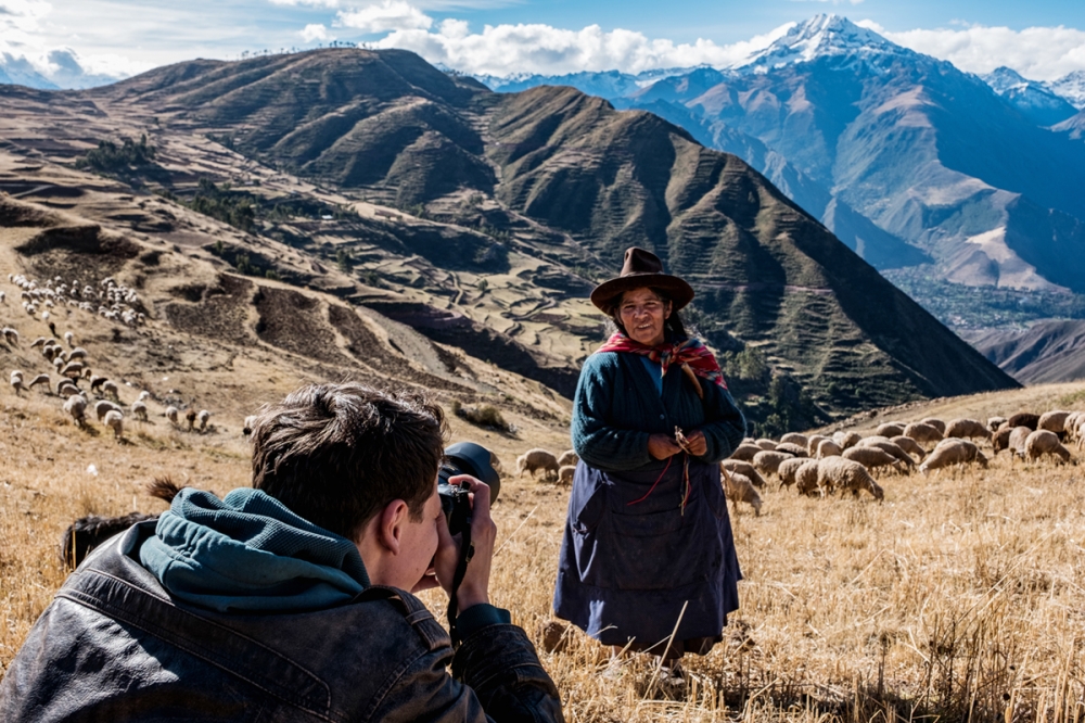 Peru - Cusco Salt Mines, Andes Mountains and farmers