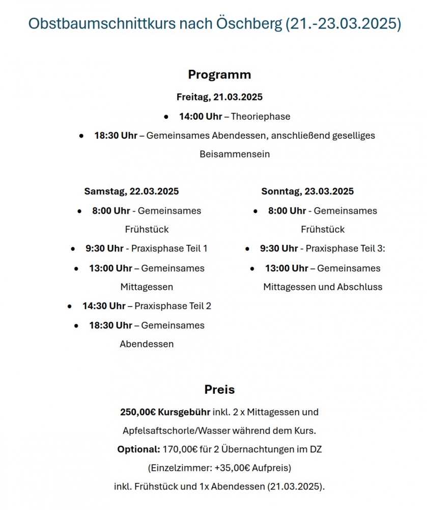 Obstbaumschnittkurs nach Öschberg (21.-23.03.2025)