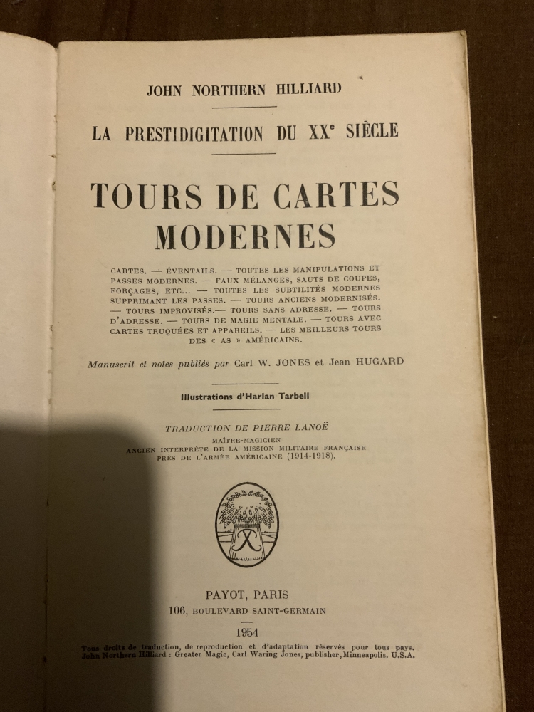 Tours de cartes moderne - J. N. Hilliard - Payot - 1954