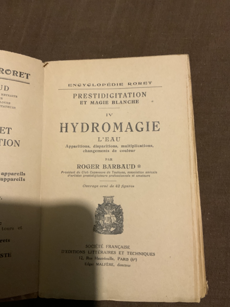 Encyclopédie Roret - Hydromagie - Roger Barbaud - 1935