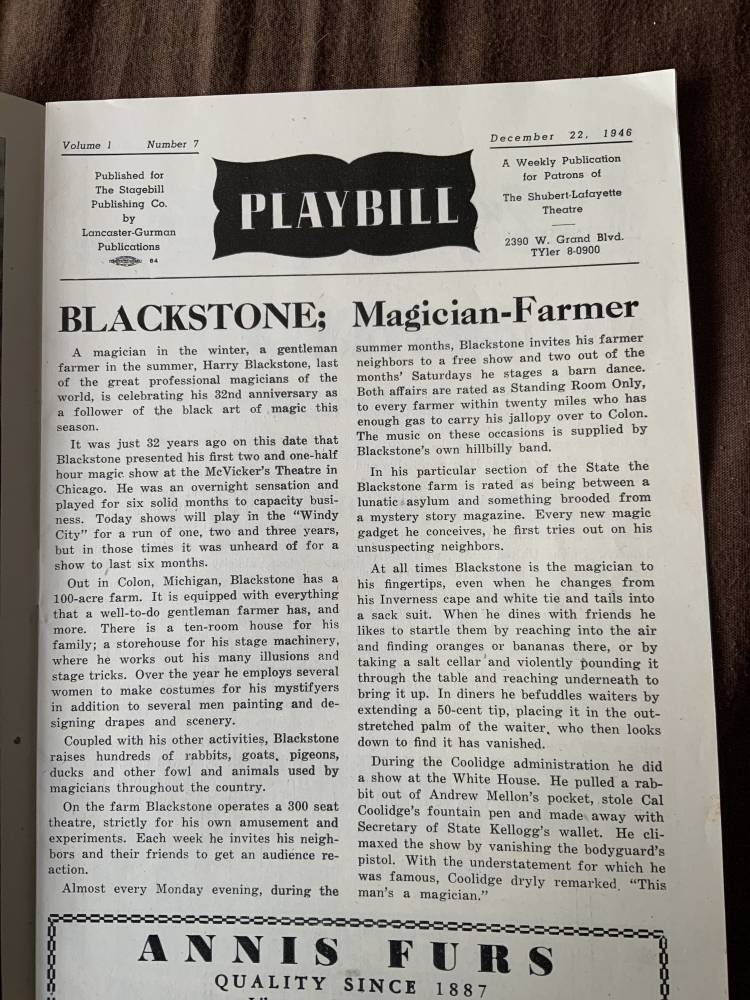 Catalogue Playbill - Blackstone - 1946