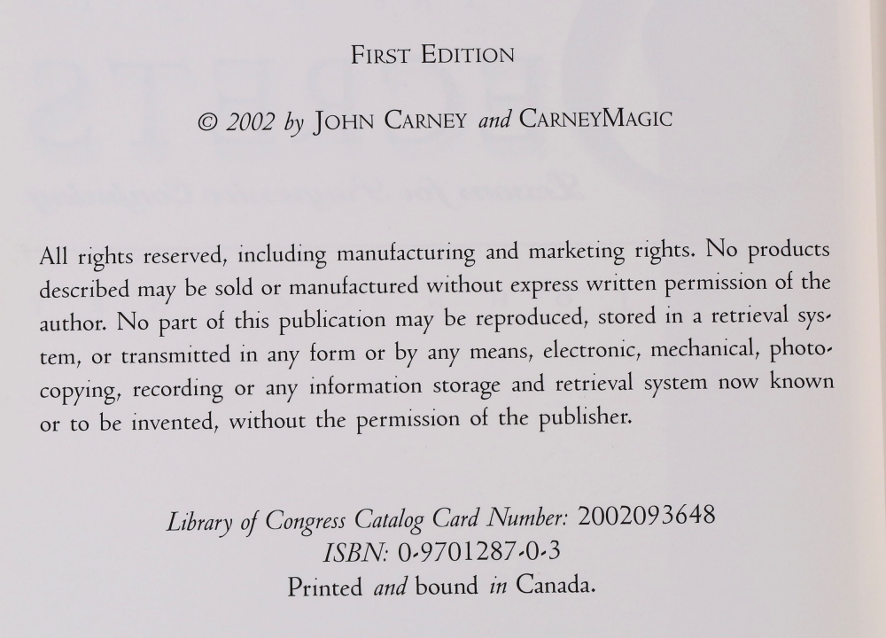 Book of secrets from John Carney ist edition (negociable)