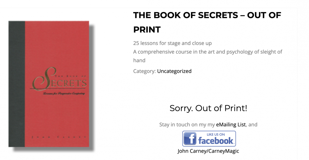 Book of secrets from John Carney ist edition (negociable)