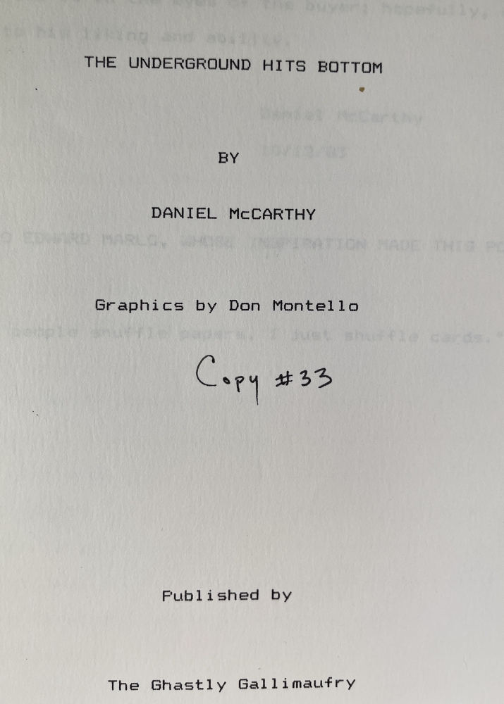 LOT : McCarthy, Daniel: The underground hits bottom