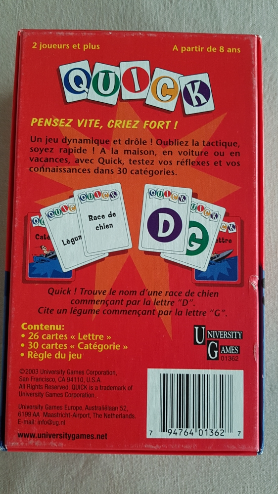 Jeu de société \"Quick\" soyez le premier à répondre !