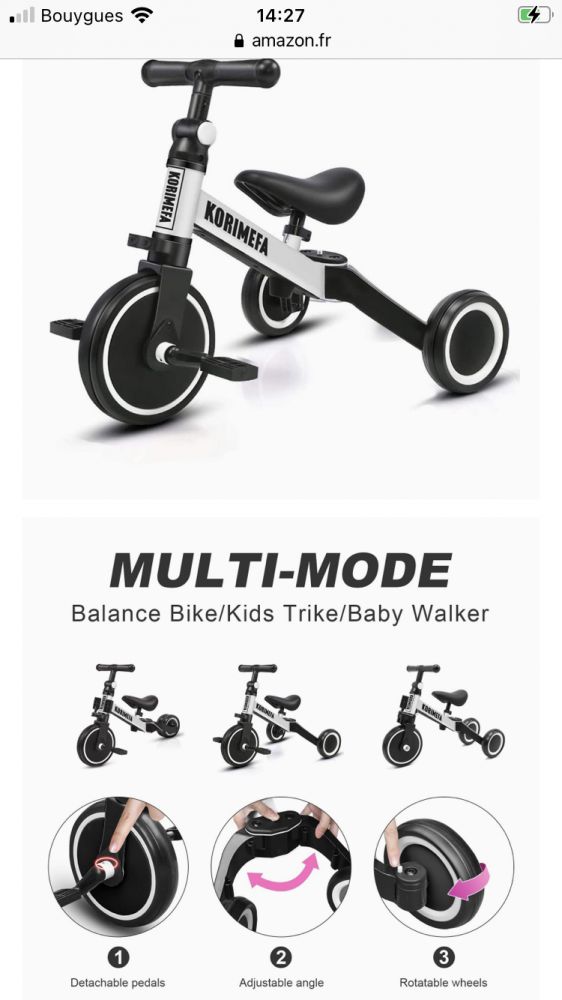 Tricycle draisienne évolutif 