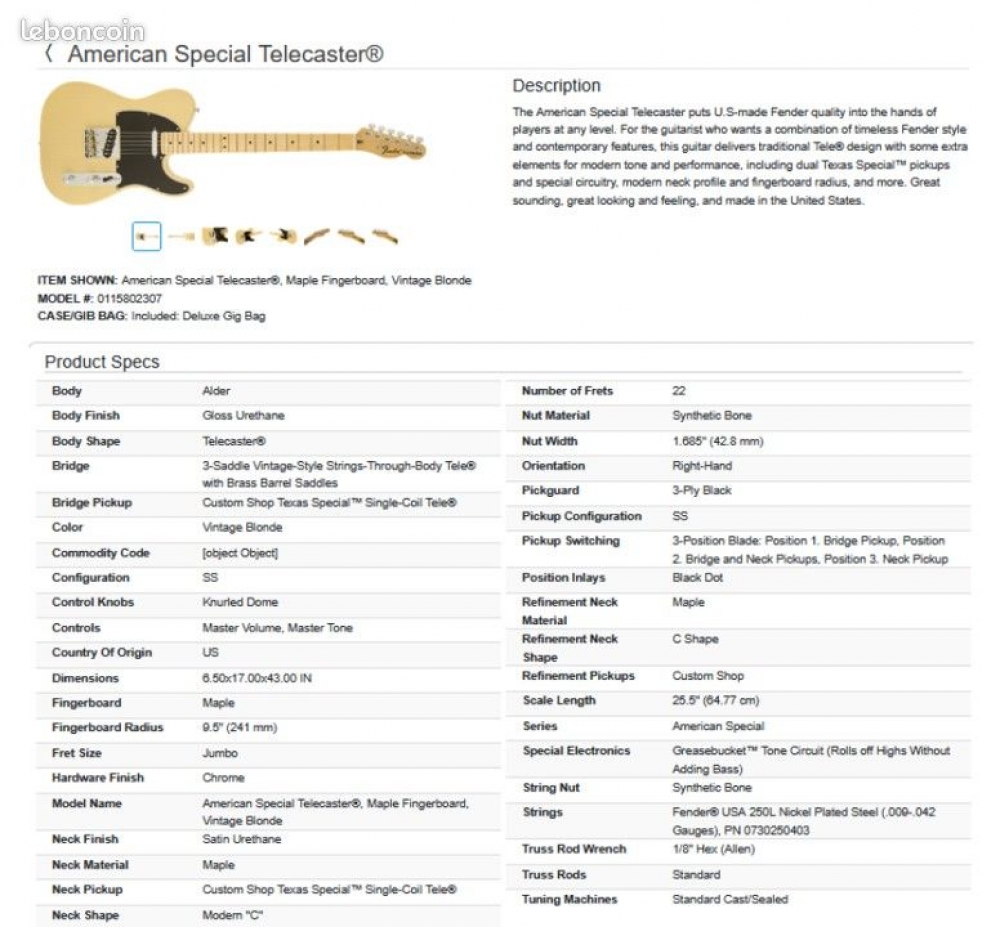 Guitare électrique Fender Telecaster