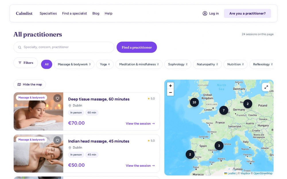 Calmlist search with map