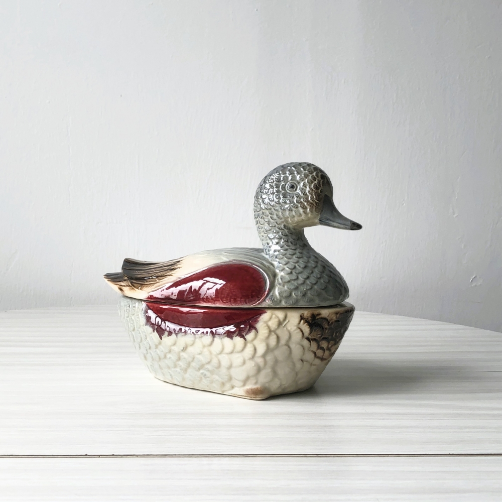 Belle terrine céramique faïence vintage, Michel Caugant Canard 🦆