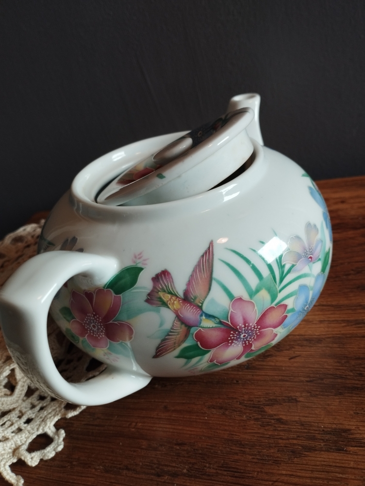 Théière en grès au motif fleuri - 1L, design vintage, tendance et