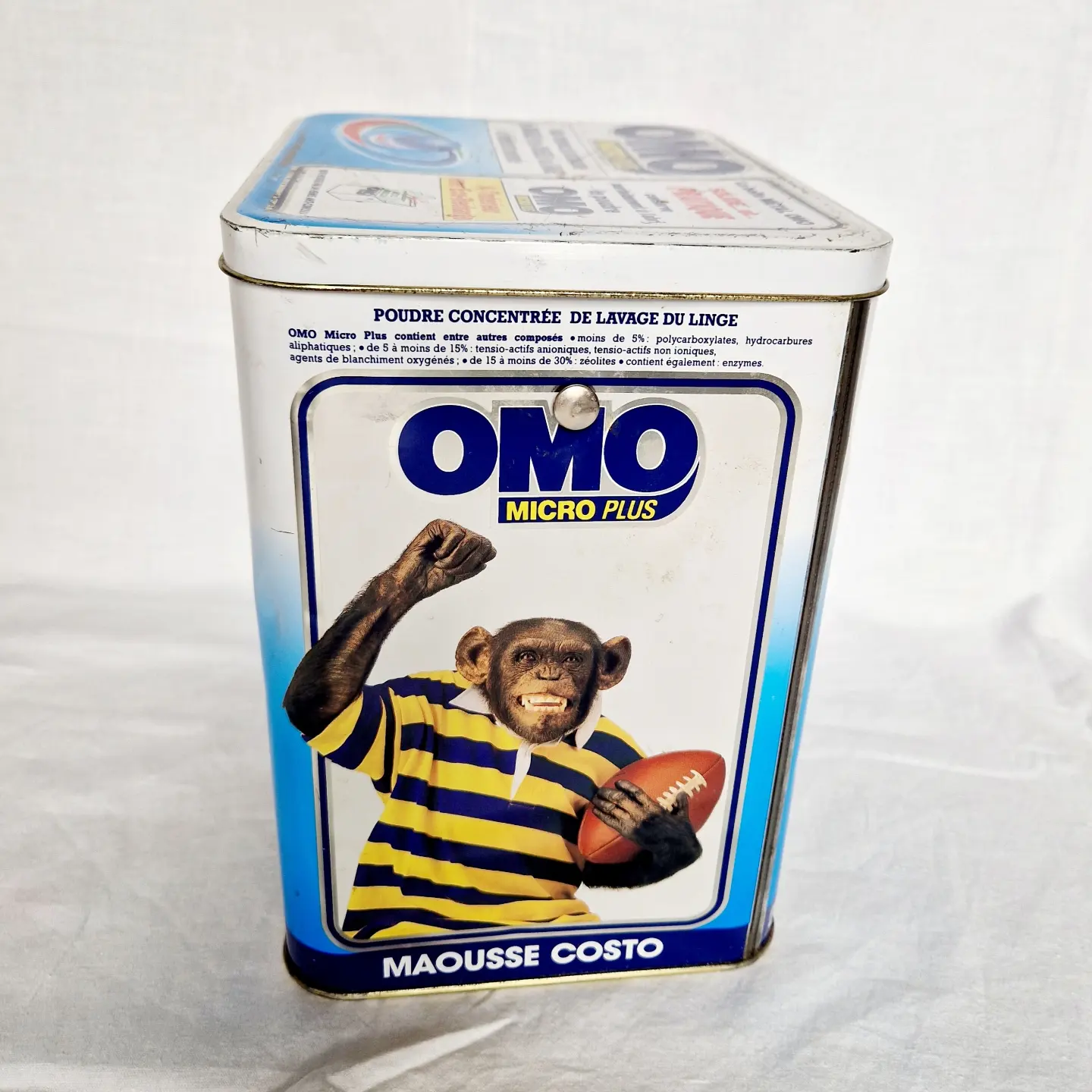Boite métallique OMO micro plus, vintage publicitaire 