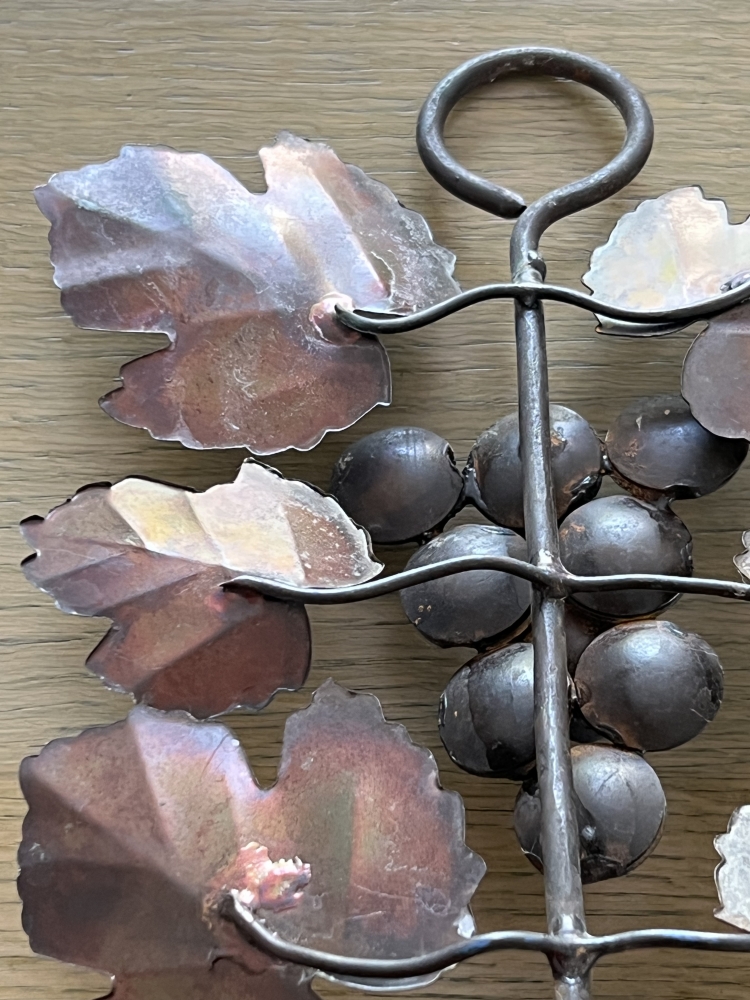 Bougeoir applique vintage en fer forgé feuilles de vigne et grappes de raisin 