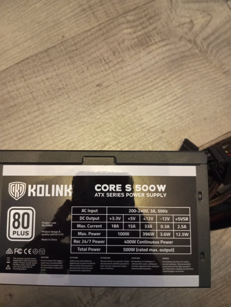 Alimentation 500 w \"80 plus\" kolink