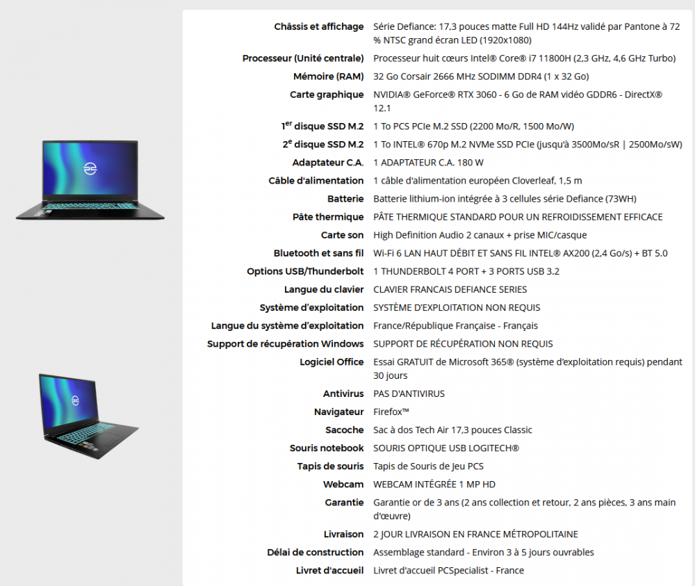 Ordinateur Portable Gamer 17,3\" - Intel Core i7 11éme génération, RTX 3060 6GB VRam, 32 Go RAM, SSD 2 To - État impeccable