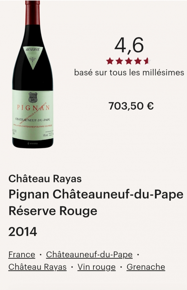 Chateauneuf du pape pignan 2014réservé rouge