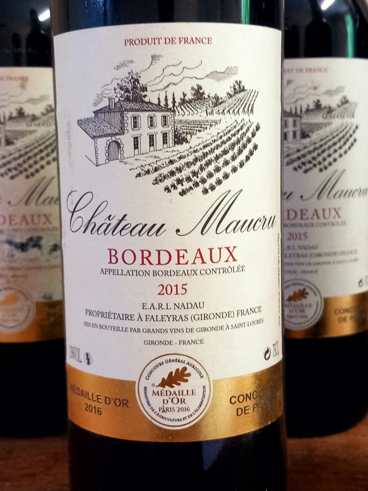 Lot de 5 Bordeaux - Château Maucru - 2015 - Médaille d’or 2016 - 75 cl