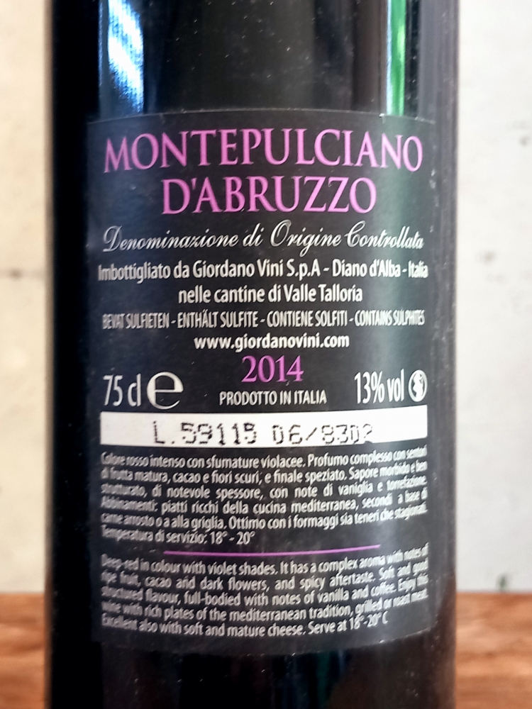 Lot de 2 Montepulciano d’abruzzo - Giordano - 2014 - 75 cl
