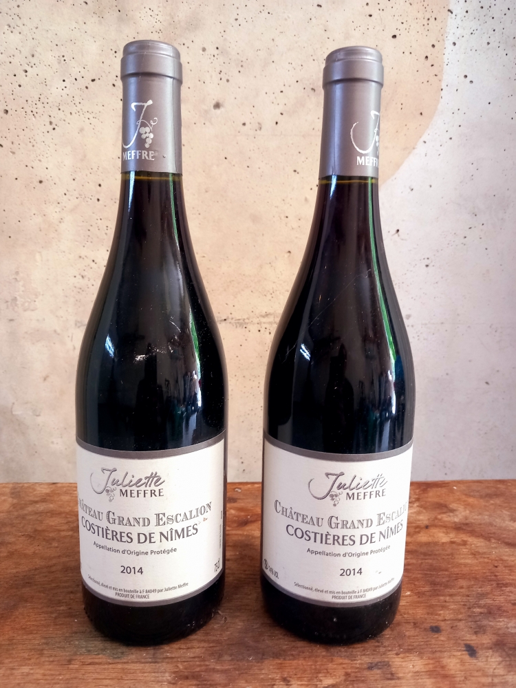 Lot de 2 Costières de Nîmes - Château Grand Escalion - Juliette Meffre - 2014 - 75 cl