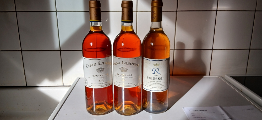 3 bouteilles sauternes chateau Rieussec et Labere