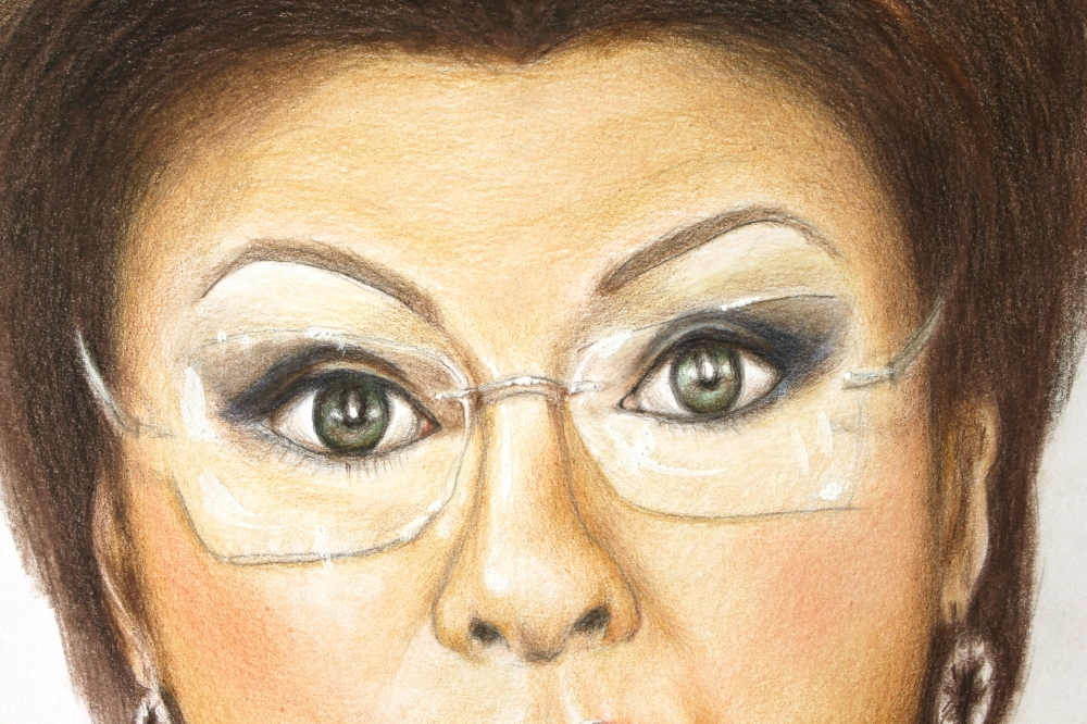 A Portrait of a Lady Wearing Glasses, hand-drawn, original artwork