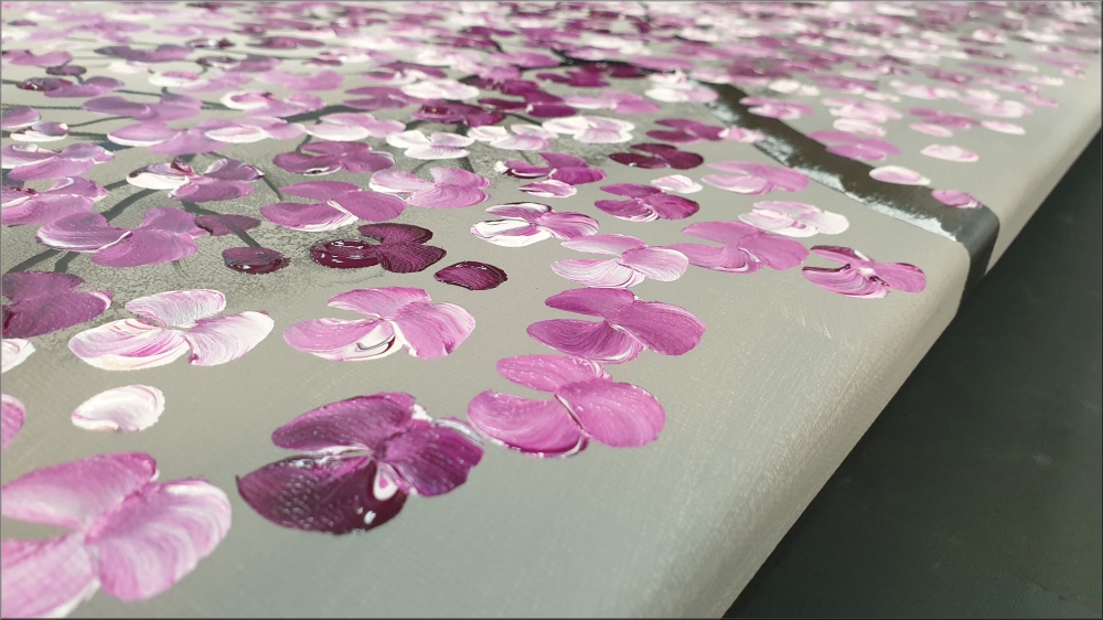 Deep Violet - Cherry blossom painting in frame