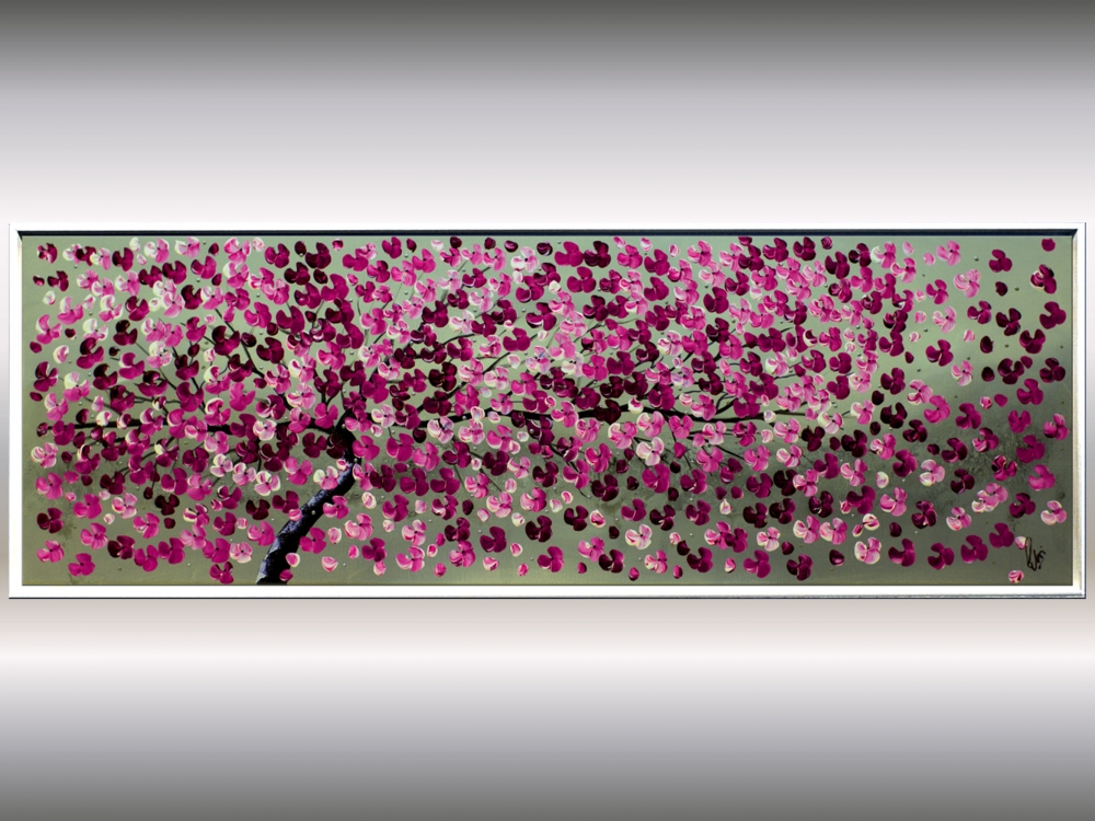 Deep Violet - Cherry blossom painting in frame