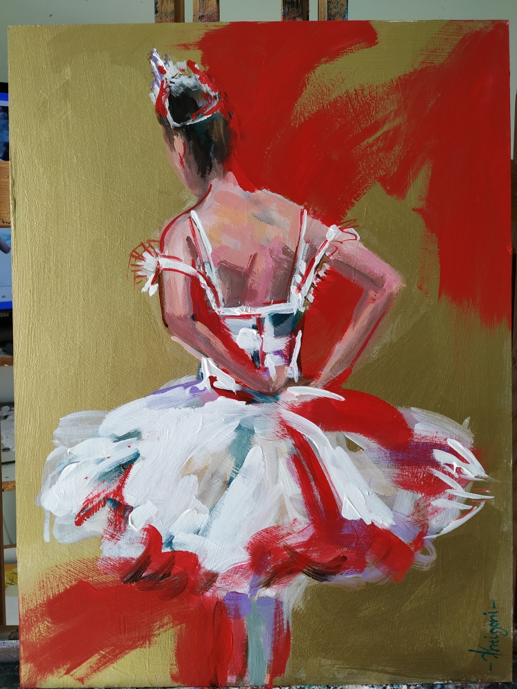 Ballerina Gold Series 3-Ballet Painting on Wood