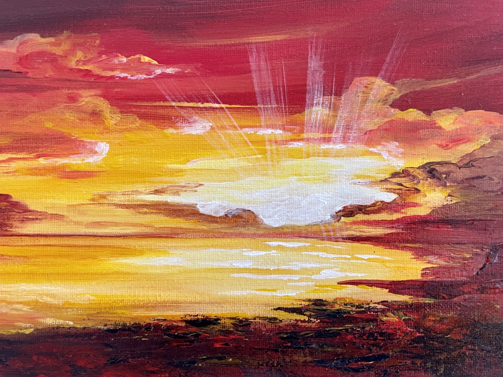 Red Sunset on a small Panoramic Canvas