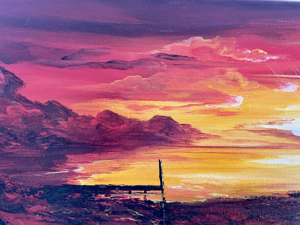 Red Sunset on a small Panoramic Canvas