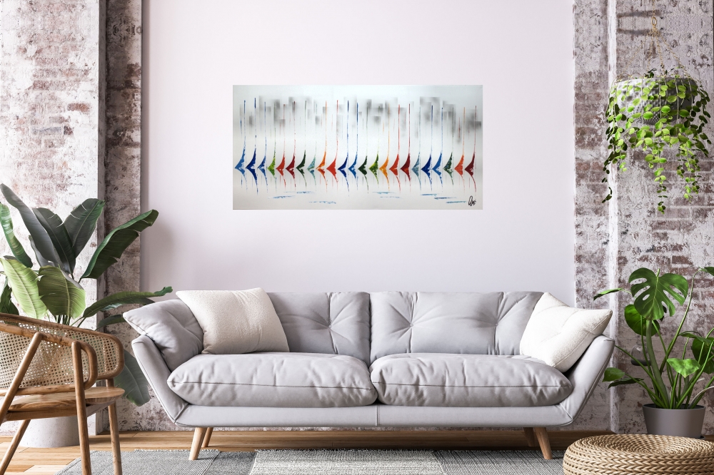 City Race - Abstract Sailboat Painting on Stretched Canvas