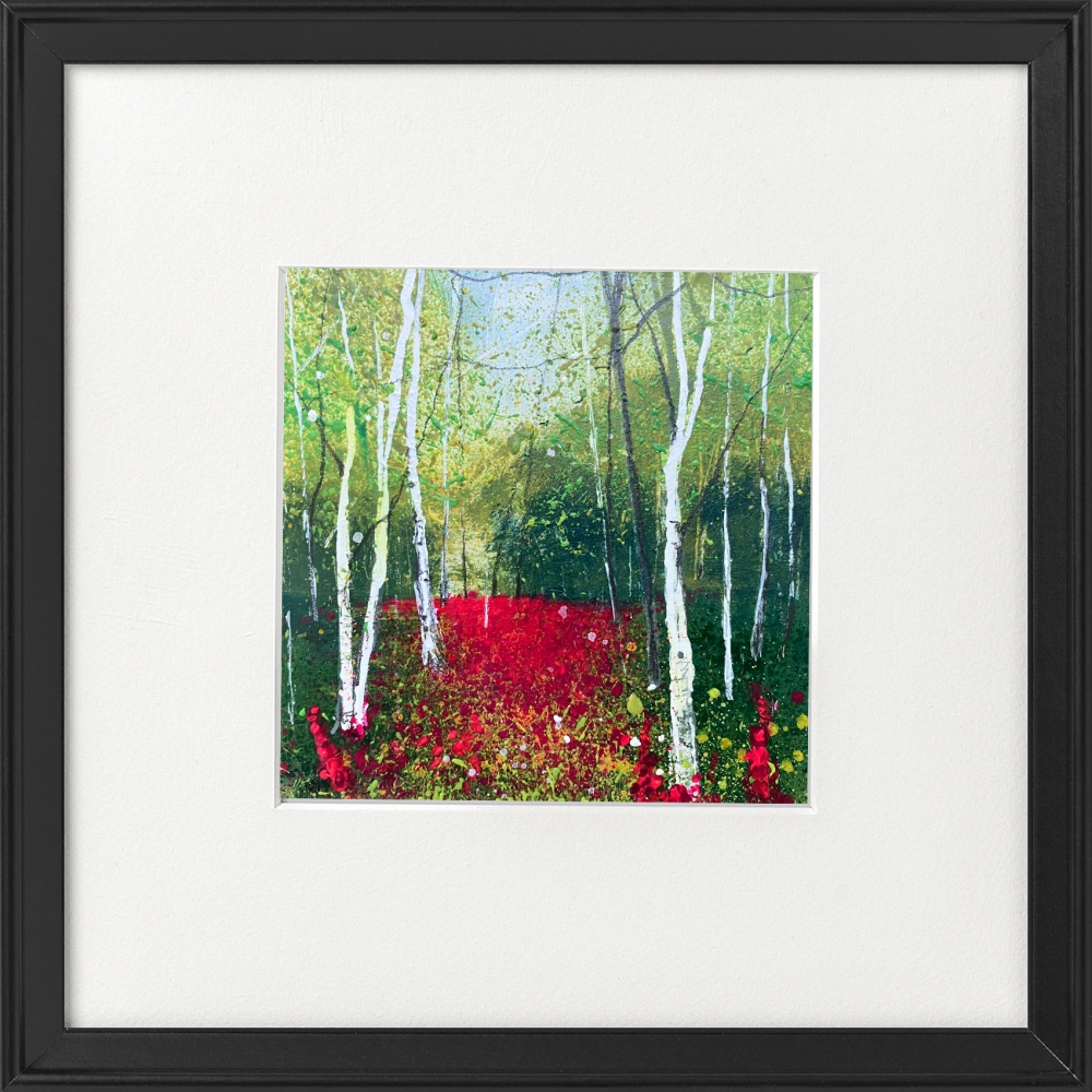 Seasons -  Spring Silver Birches & foxgloves framed