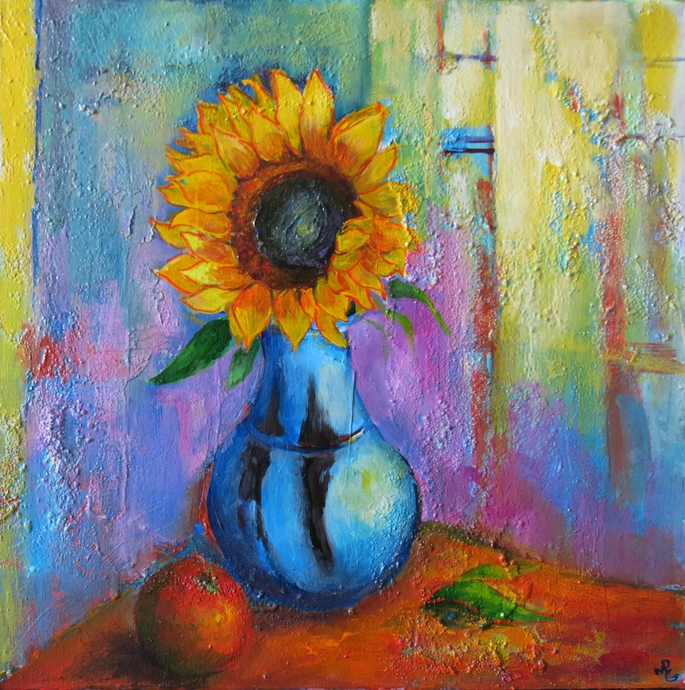 Sunflower and Blue Vase