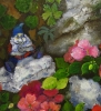 Gnomes and Busy Lizzies (a scene from my rockery garden)