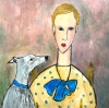 Girl with Lurcher Dog framed