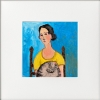 Woman Yellow dress tabby cat framed