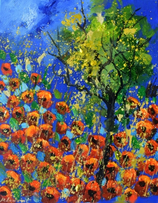 A tree amid poppies 