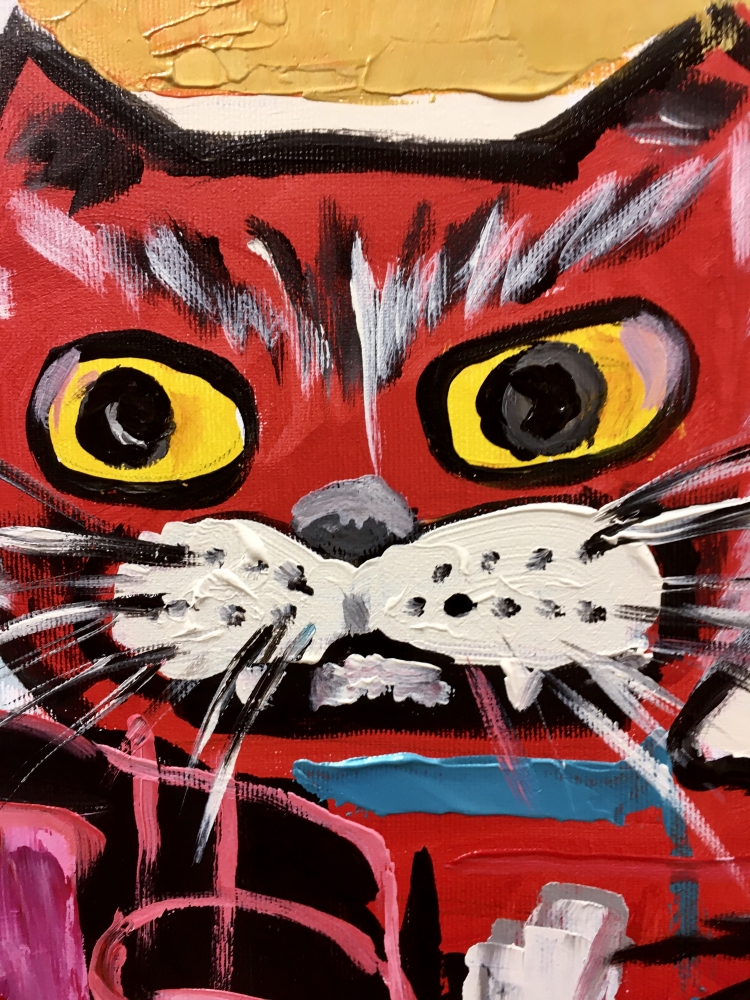 UNTITLED RED KING CAT VERSION OF FAMOUS PAINTING BY JEAN-MICHEL BASQUIAT.