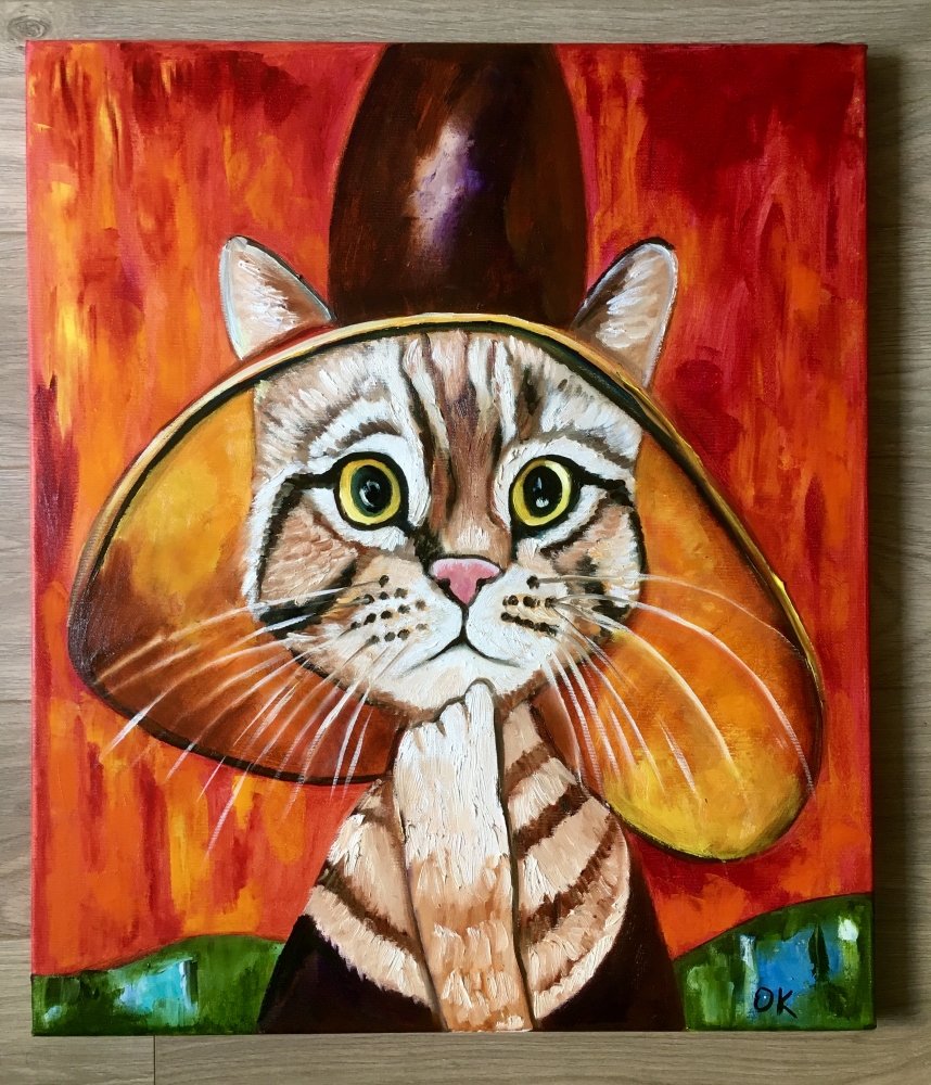 Cat wearing a hat inspired by Modigliani art.