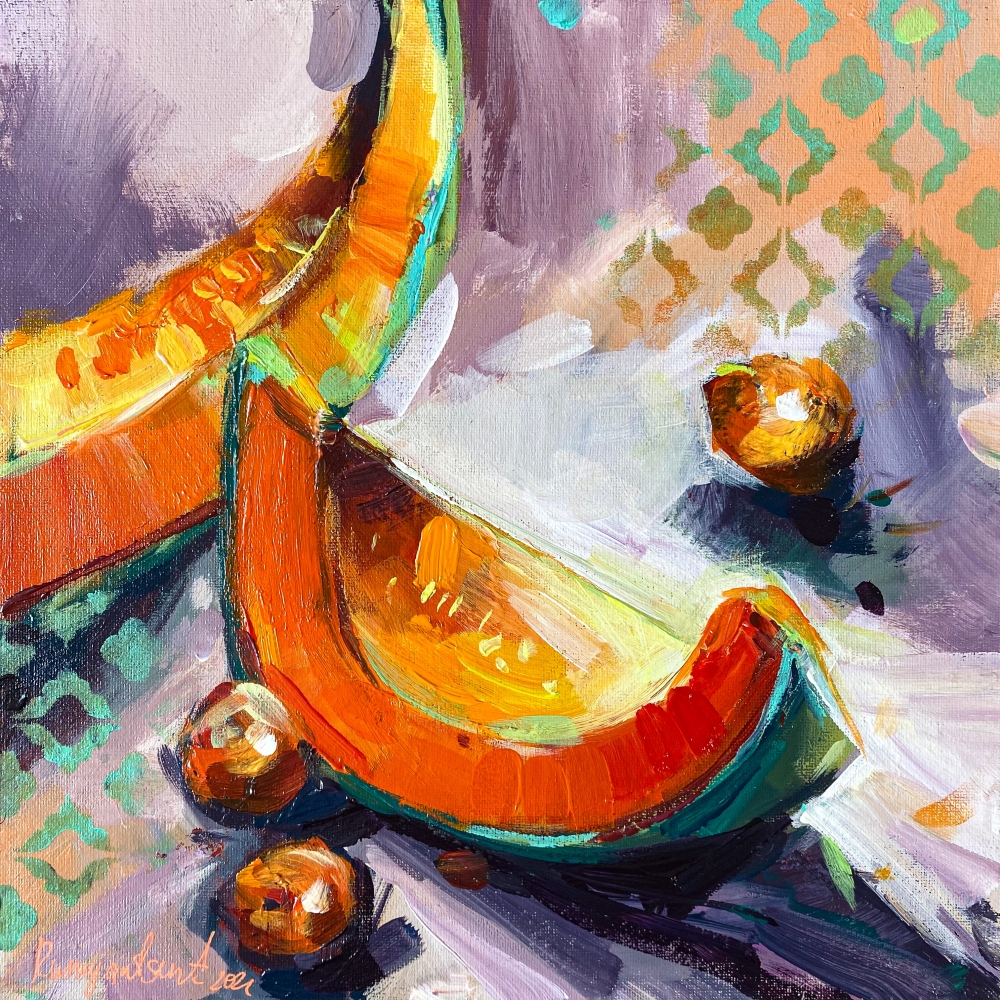 Still Life - Cantaloupe Melon and Oranges