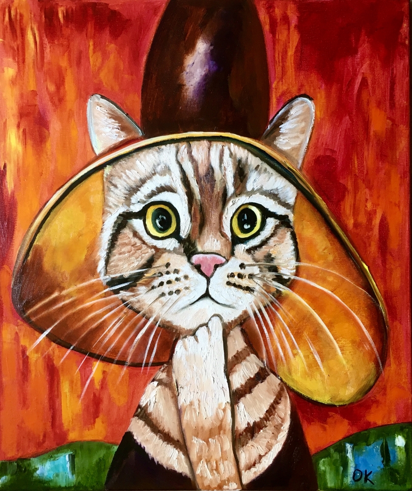 Cat wearing a hat inspired by Modigliani art.