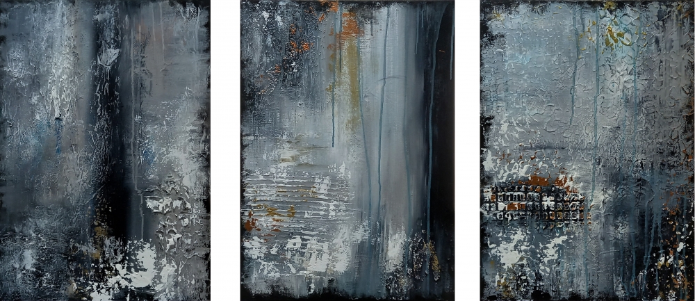 XXL Scratch the Surface 126 x 59 cm Triptych Textured Abstract Paintings